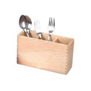 Bulk Wooden 3 Compartment Kitchen Utensil Holder Organizer for Countertop Restaurant Wedding - Product Image 5