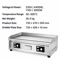 Plaque de cuisson électrique professionnelle 4400W 110V/220V double tension, gril de comptoir à surface plate, contrôle de température 2 zones, plaque de 10mm d'épaisseur