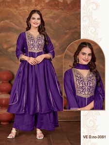Ropa Étnica India, Último Diseño, Atuendo Elegante, Vestido Vichitra Kurti con Pantalón y Dupatta con Bordado, Proveedor Indio - Product Image 6