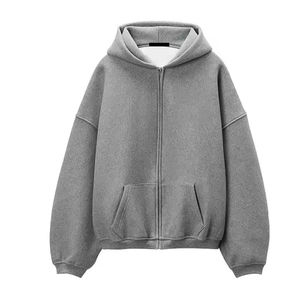 Sudadera con capucha informal con cremallera para hombre al por mayor manga larga invierno recortada estilo cuadrado patrón sólido 100% algodón - Product Image 6