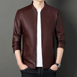 Chaqueta de cuero con borde cruzado para hombre, chaqueta de cuero de motocicleta informal con cuello levantado nuevo estilo británico a la moda para adolescentes - Product Image 1