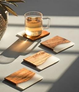 Dessous de verre en bois créatif en résine isolation simple porte-gobelet cuisine boisson dessous de verre carré tasse à thé tapis sous-verres en pierre - Product Image 2