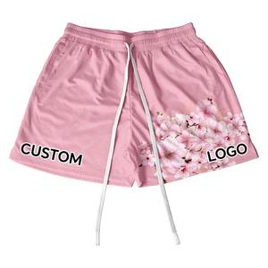 High Quality Custom Breathable Sublimated <b>Pink</b> Peach Solid Casual <b>Men</b> <b>Short</b> 100% Polyester Double Layer Quick Dry Muay Thai Mesh - Product Image 1