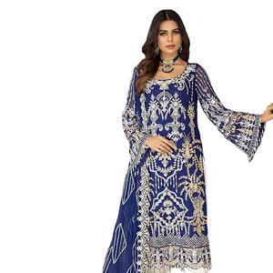 Eid speciale stile pakistano pesante georgette zari buta ricamo lavoro stile occidentale kurti e plazzo per le signore