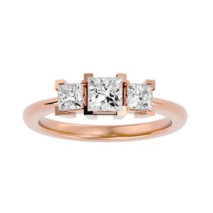 Elegant 14K Rose Gold Three Stone <b>Princess</b> Cut Diamond Engagement Ring for Anniversaries Sterling Silver Fashion Jewelry - Product Image 2
