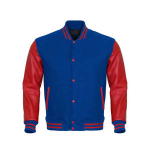 Venta al por mayor de botones delanteros de los hombres de color bloqueado de manga larga con logotipo personalizado de cuero Letterman diseño Varsity chaqueta de bombardero de béisbol - Product Image 1