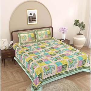 Drap de lit King Size en coton 100% vert 240 TC avec 2 taies d'oreiller, motifs ethniques, ensemble 3 pièces (ADB1478) - Product Image 1