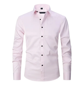 La mejor camisa informal Formal de manga larga con diseño delgado y elegante para hombres al por mayor, camisa de fibra de algodón teñida Lisa transpirable antiarrugas - Product Image 2