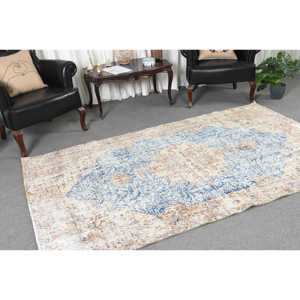 Alfombra Turca Vintage Grande de 5x8.2 pies, Alfombra Azul Ikat de Lana - Product Image 2