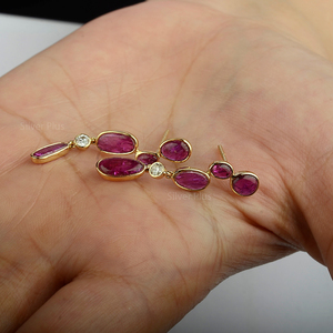 18k Solid Gold Natural Ruby Small Round <b>Diamond</b> Bezel <b>Dangle</b> Drop <b>Earrings</b> Handmade Gift Women Producible In 10k / 14K - Product Image 5