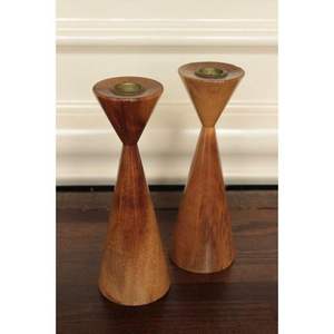 ที่ตั้งเทียน2ชิ้นสำหรับตกแต่งบ้านทำจากไม้มะม่วงโลหะขัดเงาเข้ม - Product Image 5