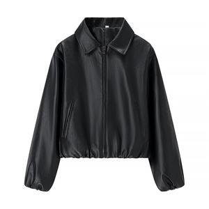 Abrigo de Piel Sintética para Mujer, Estilo Moderno Otoño/Invierno, Cuello Camisero, Cierre de Cremallera, Diseño Sólido, Manga Larga, Poliéster - Product Image 5