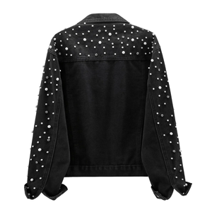 Veste en jean pour homme avec logo brodé, taille personnalisée, manches longues, polaire en laine, écologique, devant - Product Image 2