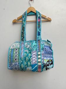 Handmade Block Printed Quilted Cotton Duffle <b>Bag</b> Weekender Sport Shoulder Gym Yoga Picnic Bulk Gift Office - Product Image 5