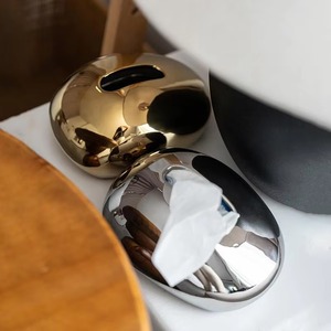 Decorative Beautiful Silver Ceramic Eco-friendly Handmade Modern Abstract Golden <b>Tissue</b> Box <b>for</b> Hotel Home Office Housewarming - Product Image 6