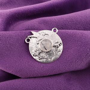 Pendentif médaillon élégant en argent plaqué 925, serti clos, avec pierre gemme Rutile Noir et gravure Colibri, taille ronde, pour tenue de mariée et de soirée - Product Image 2