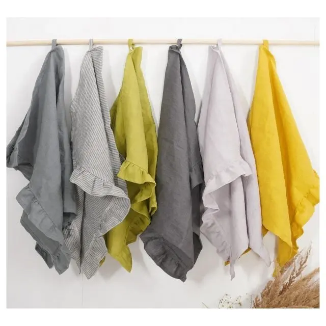 100% cotone organico GOTS Kitchen Clothes con attraente toppa con volant di design lavorata asciugamani per piatti traspiranti alla moda
