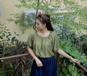 Breezy Elegant <b>Shirt</b> with Flowing <b>Short</b> <b>Sleeves</b> & Button Neck Closure - Product Image 6