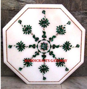 Nouveau beau meubles marbre incrustation dessus de Table Design traditionnel blanc Table basse forme octogonale pour salon haut - Product Image 1