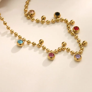 Collar de Cadena con Cuentas de Vidrio Coloridas de Moda, Chapado en Oro de Acero de Titanio, Cadena de Acero Inoxidable 304 para Joyería de Moda - Product Image 5