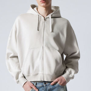 Sweat à capuche personnalisé en gros 2025 pour hommes, en molleton français uni, court, 100% coton, respirant, broderie, fermeture éclair avec logo - Product Image 1