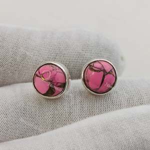 925 Sterling <b>Silver</b> <b>Stud</b> <b>Earrings</b> Minimalist Pink Turquoise Gemstone Ball Handmade Jewelry with Copper Posts - Product Image 6