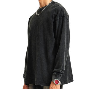 Sweat-shirt personnalisé grande taille pour hommes nouveau design 100% coton motif solide lavage à l'acide anti-rétrécissement col en O tricoté imperméable - Product Image 3