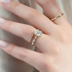 ชุดสำหรับเจ้าสาว3.15 CT ตัด Moissanite แหวนหมั้นพร้อมแถบจับคู่ยาวเบาะซ่อนแหวน - Product Image 3