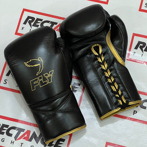 Gants de boxe professionnels en cuir véritable de qualité supérieure, best-sellers, Fly Super Lace, noir et or - Product Image 5