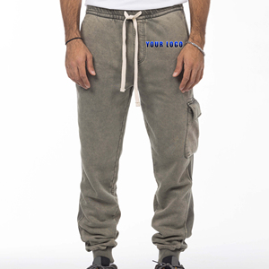 Pantalons cargo pour hommes surdimensionnés, lavés à l'acide, OEM/ODM, logo imprimé sur écran personnalisé, taille élastique, cordon de serrage - Product Image 5