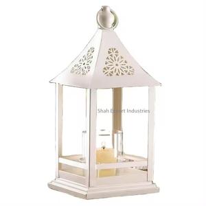 Linterna de vela blanca de metal/vidrio marroquí hecha a mano para el hogar y la boda Festival iluminación decoración linterna colgante - Product Image 3