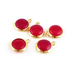 Conector de Calcedonia chapado en oro para fabricación de joyas, ajuste de bisel curvo, liso, pulido, redondo, Rosa - Product Image 3