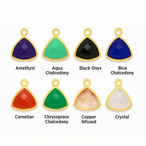 Cristal facetado cuarzo triángulo piedra preciosa encanto Rosa chapado en oro bisel hecho a mano piedra natal joyería componente Base de plata esterlina - Product Image 3