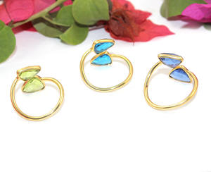 Estilo de mujer Amatista Piedra preciosa Trillón Forma Hydro Cuarzo Piedra doble 22K Chapado en oro Bisel Ajuste Ajustable Anillos de tamaño libre - Product Image 3