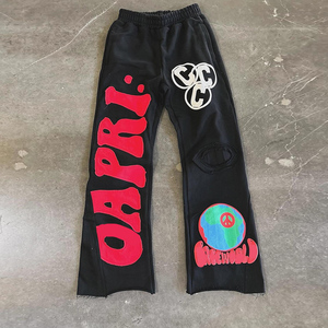 Personnalisé Vintage Soleil Fade Lavé Poids Lourd Jambe Large Sweat Hommes Pantalons Brodé Patch Applique Jogger Baggy Flare Pantalon - Product Image 1