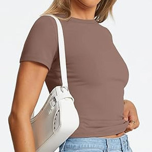 T-shirts basiques pour femmes à manches courtes 2025 été hauts à la mode solide décontracté coupe ample t-shirt Logo personnalisé dames t-shirt - Product Image 1