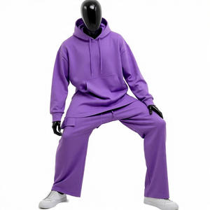 2025 moda logotipo personalizado 100% algodón hombres chándal 2 uds calidad superior grueso hombres Sudadera con capucha y pantalón chándal para invierno - Product Image 3