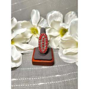 Navajo Fashionable Statement <b>Ring</b> Red Coral & Sterling Silver with Gold Plating 18K Inlay <b>Adjustable</b> for Gift - Product Image 1