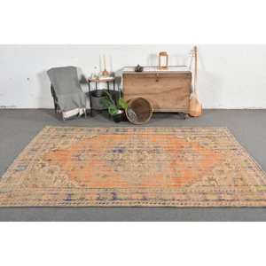 Vintage 5ft 8in X 8ft 8in tapis turc Orange bleu Patchwork Design Style classique laine Viscose matériel Latex pour chambre à coucher - Product Image 1