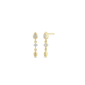 Boucles d'oreilles pendantes tendance en diamant véritable, or massif 14 carats, avec diamants ronds, marquises et poires, cadeau pour elle - Product Image 1
