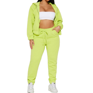 OEM personalizado cómodo otoño ropa deportiva para las mujeres gruesas de 2 piezas Jogger conjunto con patrón sólido pantalones de chándal y Sudadera con capucha - Product Image 5