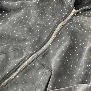 Sudadera con Capucha para Hombre, 100% Algodón, con Logotipo Personalizado, Lavado Ácido, Efecto Desgastado, Estilo Vintage, Invierno, con Pedrería, Venta al Por Mayor, Alta Calidad - Product Image 6