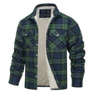 Visage en coton vert avec doublure en polaire de polyester Manteaux de travail cargo à carreaux d'hiver Épaissir les vêtements d'extérieur Tops Vestes pour hommes - Product Image 5