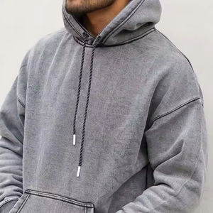 Vente en gros de sweats à capuche surdimensionnés pour hommes, en coton épais de qualité supérieure, écologiques, avec poche, style US, thermique, délavé à l'acide, pour l'hiver - Product Image 4