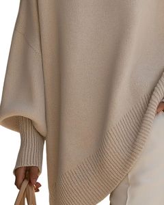 <b>Women</b> Beige Oversized Knit Poncho Sweater Winter Loose Fit Batwing Sleeve Soft <b>Warm</b> Pullover Top Casual Fashion Winterwear Cozy - Product Image 5