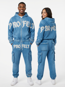 ชุดเซ็ตฮู้ดดี้สไตล์เท่ๆ ประดับเพชรเทียม พร้อมกางเกงจ็อกเกอร์ ลุควินเทจ ล้างสี  สำหรับผู้ชาย - Product Image 5