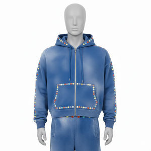 Zip Distressed bordado ácido lavado Sun Faded Vintage invierno 100% algodón Sudadera con capucha Sunfaded Sweatsuit chándales - Product Image 3