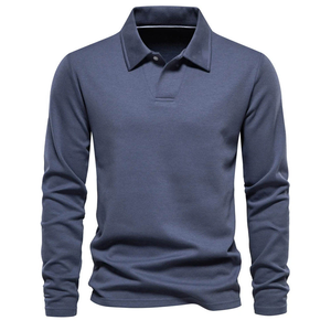 Polo de manga larga de algodón puro para hombre para primavera y verano Polo bordado informal sólido de gama alta - Product Image 5