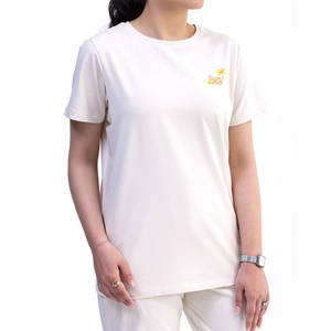 Listo para enviar, camiseta informal de algodón 100% para mujer a la moda, camiseta informal de manga corta con cuello redondo para mujer, camiseta para uso diario - Product Image 1