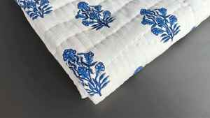 Indian Handmade Floral Cotton <b>Waffle</b> Quilt Bed Cover - Product Image 3